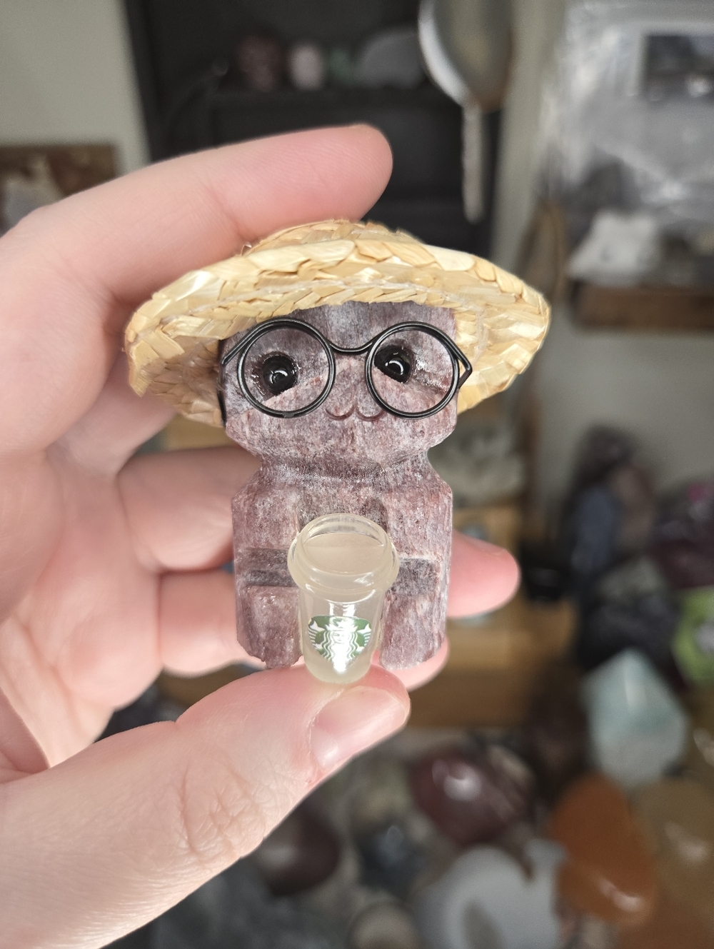 Strawberry Quartz Starbucks Straw Hat Glasses Crystal Buddy